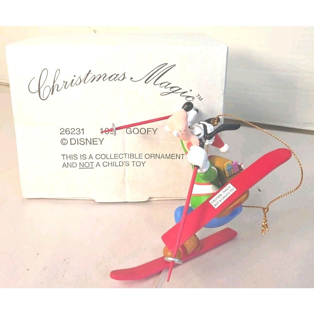 Vtg Grolier Disney Goofy Skiing Collectible Christmas Ornament W/ Original Box